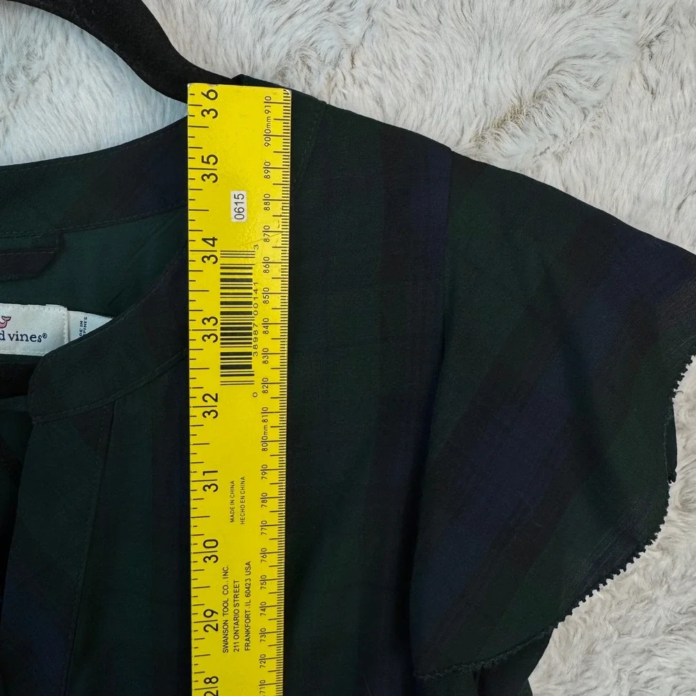 Vineyard Vines Dress Womens‎ Small Blackwatch Plaid Flutter Sleeve Tie Neck